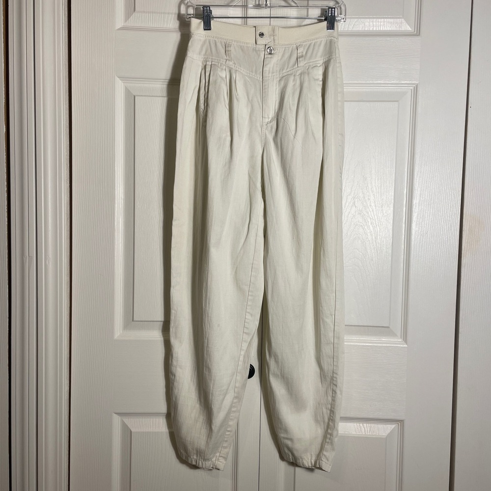 Vintage Ary Cooper Pants Women 8 Beige Cream 80s Pleated High Waisted Barrel Leg